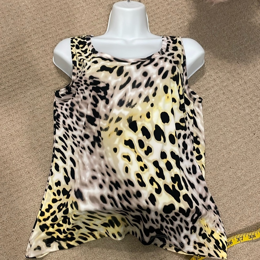 Ellen Tracy, sleeveless, yellow and black leopard print top for women size M